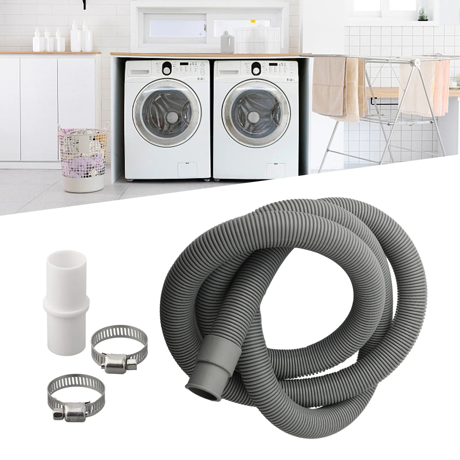 70/150/200cm Drain Pipe Washing Machine Dishwasher Drain Waste Hose Extension Pipe With Hose Clamps Set Wash Machine Accesories