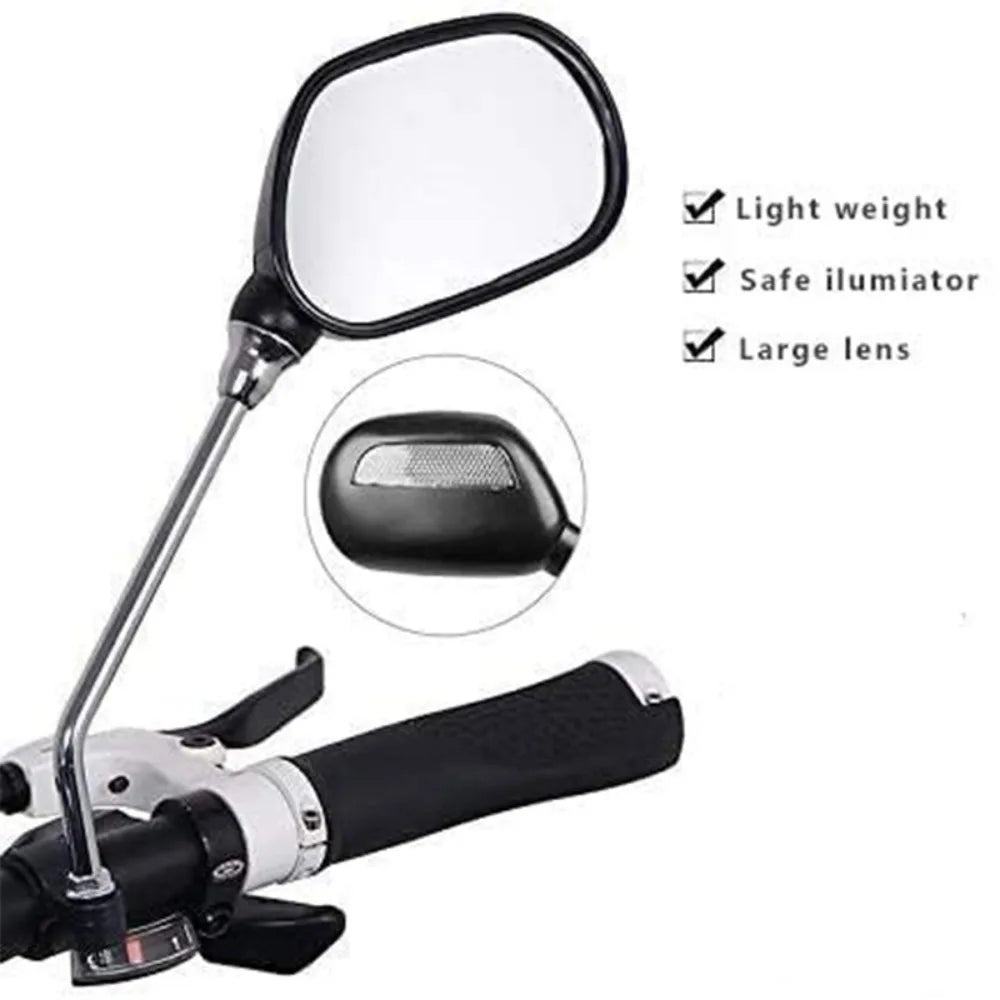 The bicycle rearview mirror can rotate 360 degrees. There is a reflector on the back of the bicycle rearview mirror.