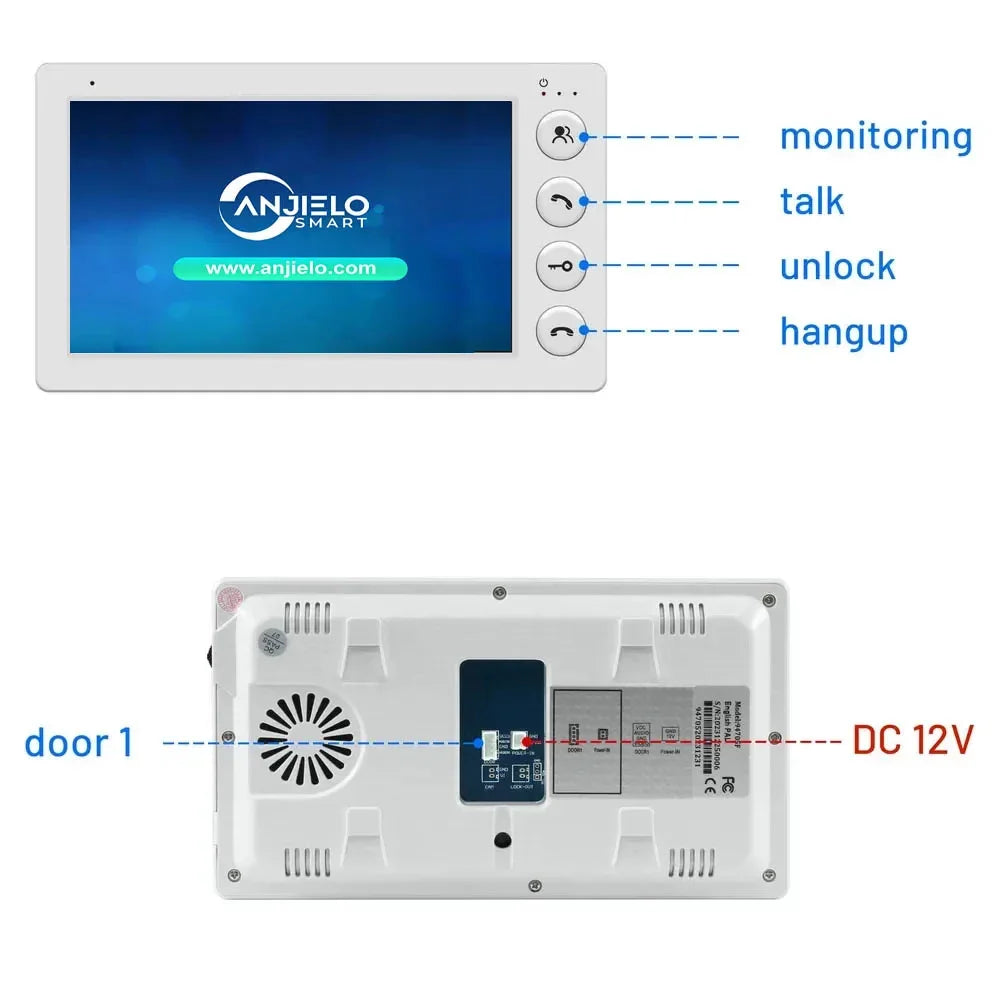 ANJIELO7Inch Video Intercom System Outdoor Metal Doorbell Waterproof Cold ResistanVideo Door Phone Home Night Vision Lock Unlock