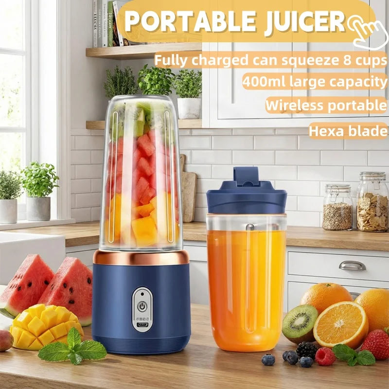 Household Fruit Mixer 400ML Electric Juicer Portable Food Milkshake Mixer Machine Multifunction 6 Blades Juicer Machine Blender