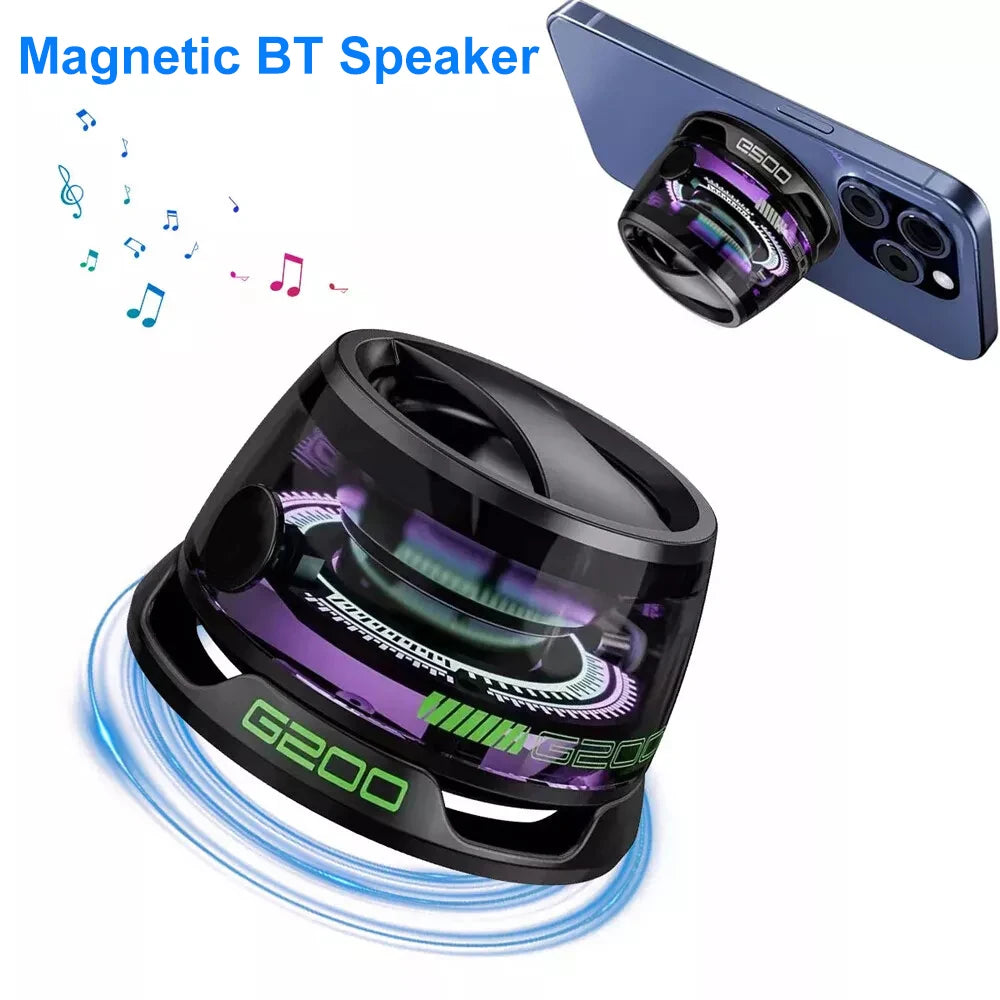 Outdoor Magnetic Bluetooth5.3 Speaker Wireless Portable Mini Travel Stereo Speaker with RGB Color Light and Phone Holder for Ios
