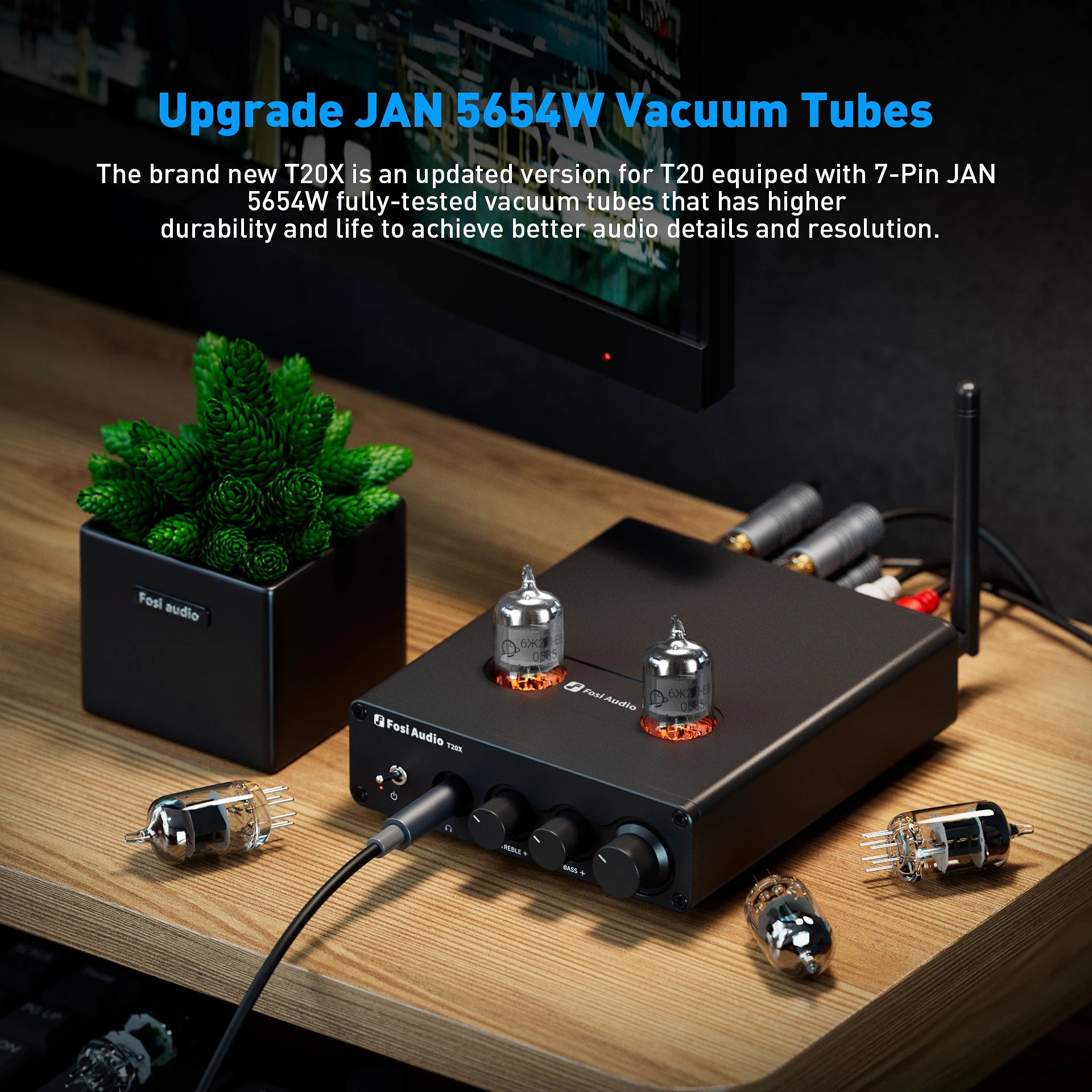 Fosi Audio T20X 100W Bluetooth Vacuum Tube Amplifier Stereo Power Amp TPA3221 Headphone Amplifier For Home Theater Speakers