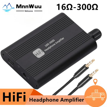 HiFi 16-300Ω Headphone Amplifier 3.5mm Audio Amplifier Stereo Adjustable Headphone Volume Amplifier With two-stage gain switch