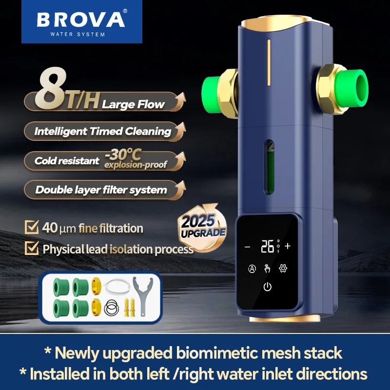 BORVA High Flow Rate Smart Home Central Bionic Water Purification Pre-Filter with Automatic Timed Self-Cleaning 8T