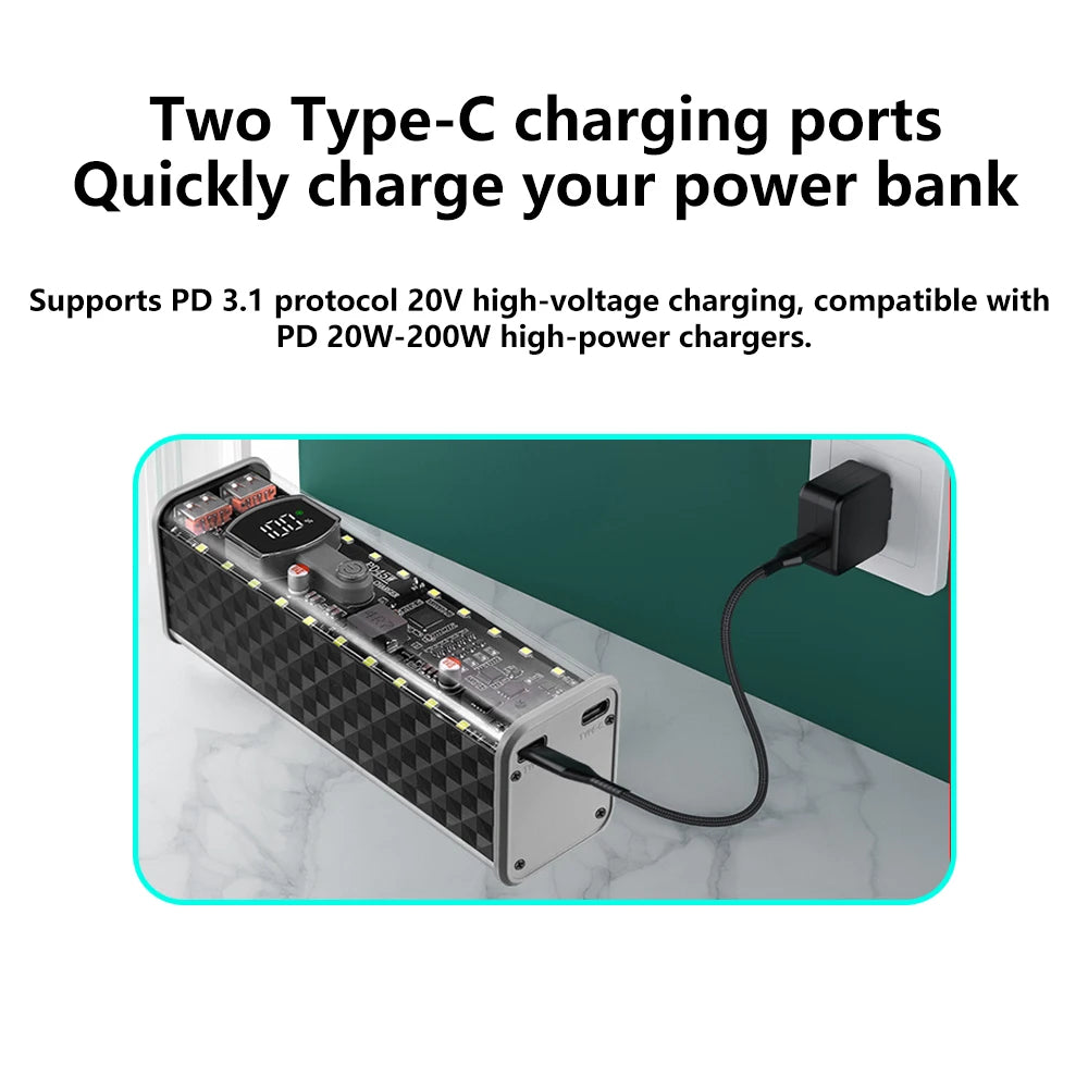 8*18650 Power Bank Battery Case 22.5W PD 45W Fast Charging Battery Storage Box Welding Free USB+Type-C Port