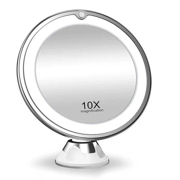 Round LED Fill-Light Makeup Mirror-10X Magnifying, Upright Desktop Vanity | Essential for Flawless Makeup & Effortless Grooming