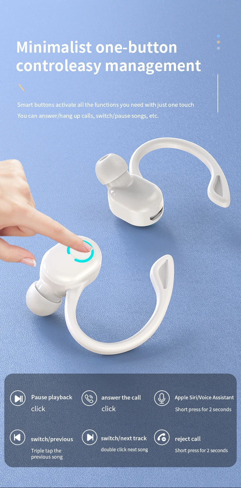 TWS Bluetooth 5.2 Earphones Wireless Headphones Mini Earphones Handsfree Waterproof Sport Music Headset Earbuds with Micphone