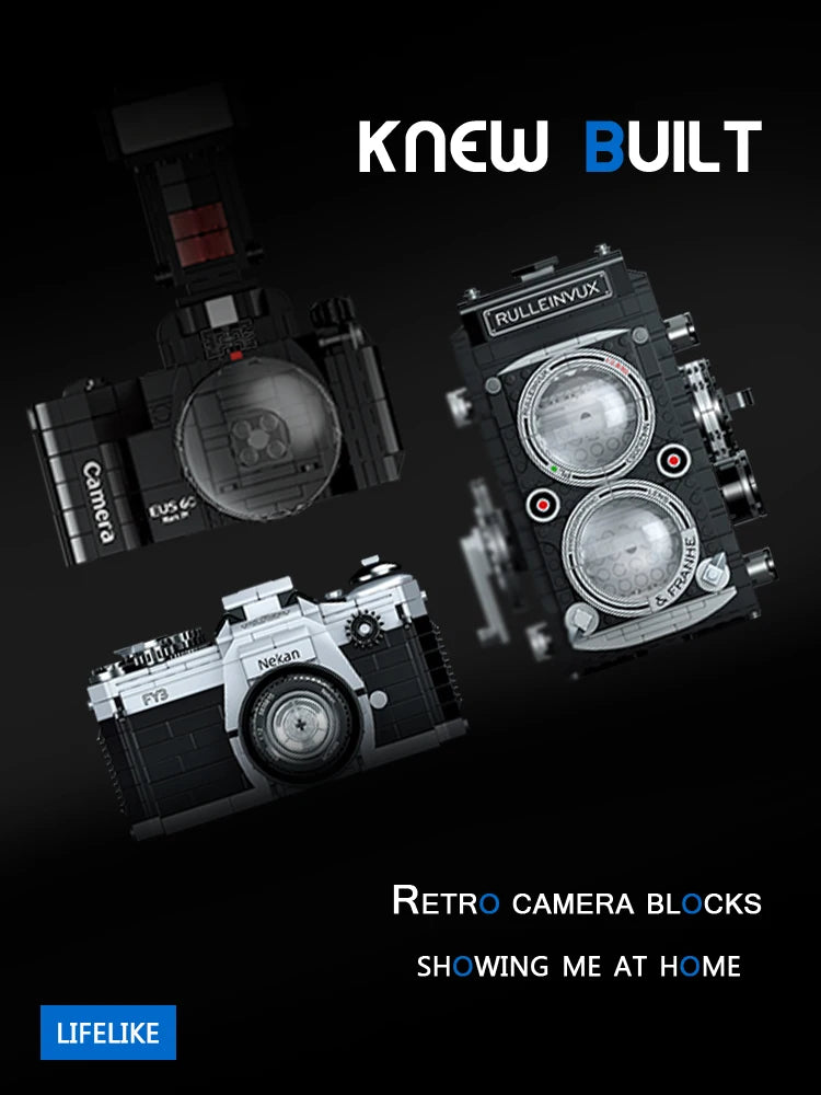Retro Camera Building Blocks with Theatre Scene Toys LED Light Stage, Nostalgic Camera, Home Office Decor, Perfect Gift for Kid