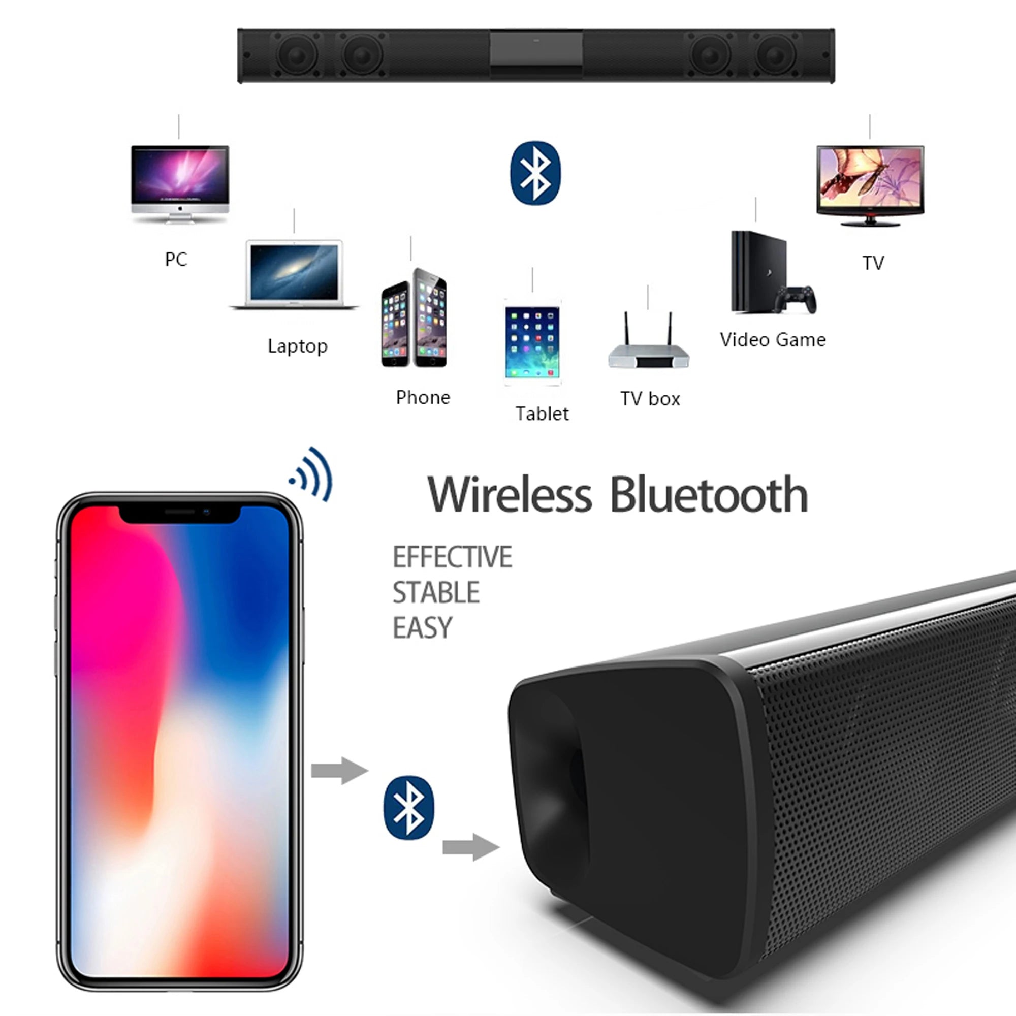 HOMEFISH Wireless Bluetooth Sound bar Speaker System Super Power Speaker Surround Stereo Home Theater TV Projector