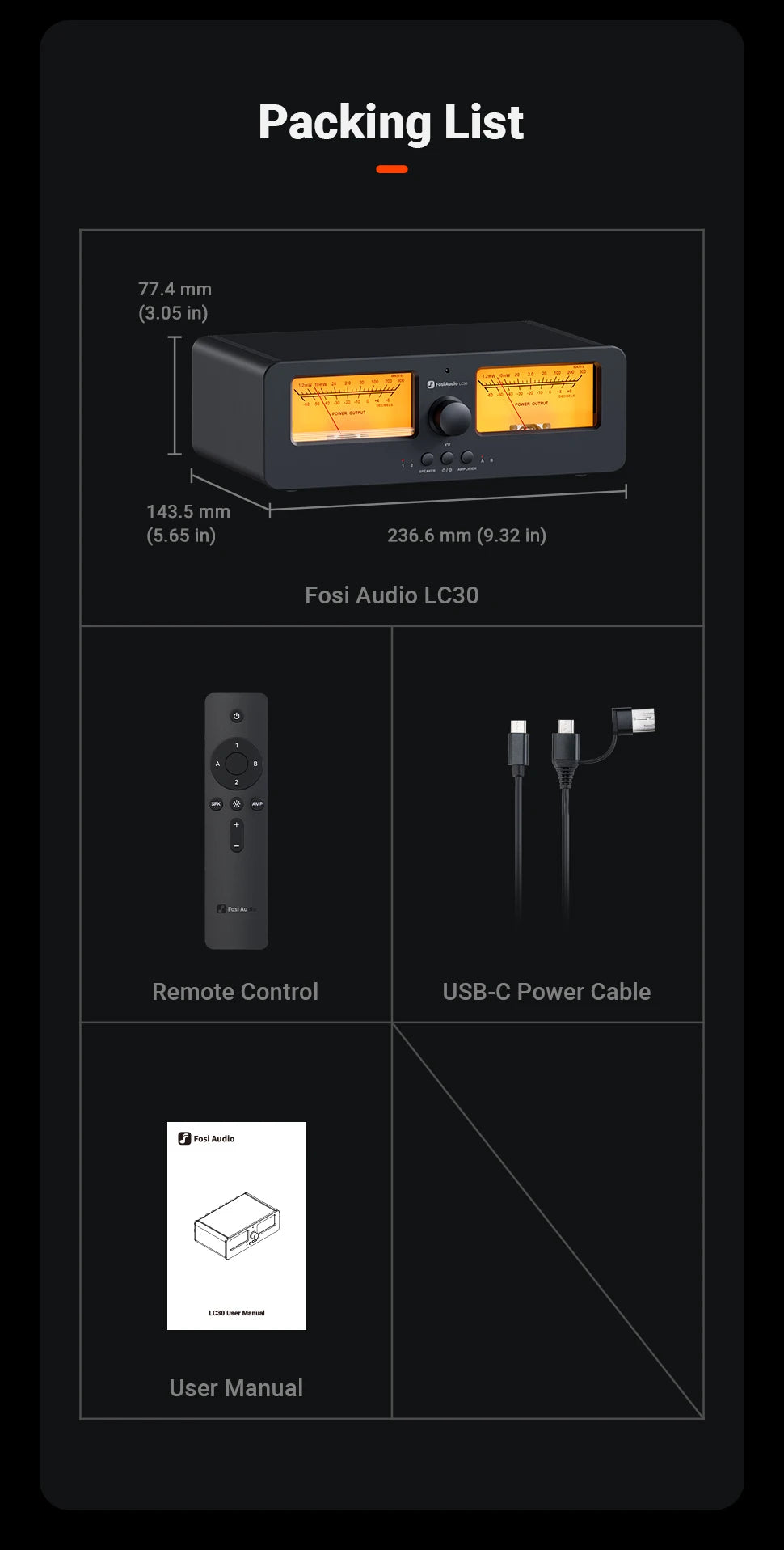 Fosi Audio LC30 Amplifier Speaker Switcher 2-in-2 Out Dual Analog VU Meter Audio Switcher Box with DB Panel Display with Remote