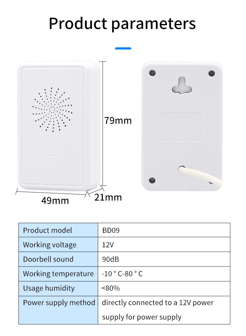 DC12V Wired Doorbell with Voice Prompt - IP54 Waterproof Access Control Intercom for Security Systems by Commercial/Residential