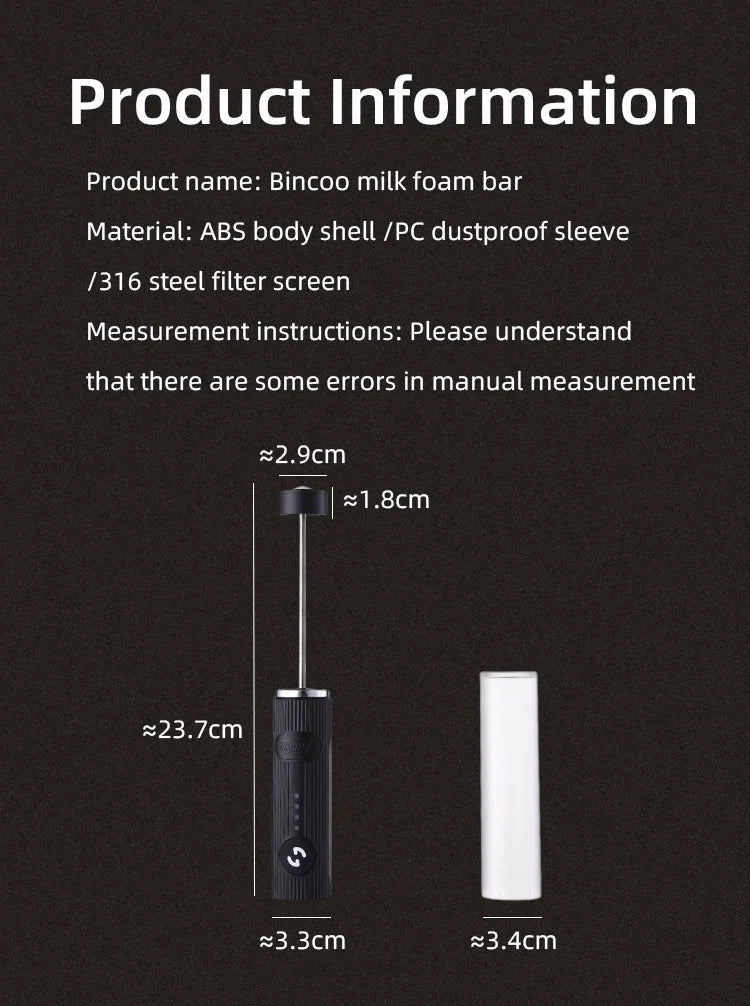 Bincoo UPGRADED Electric Coffee Frother/MILK Whisk+Egg Beater MINI Food Blender USB Rechargeable Handheld 2 Speeds Espresso Tool