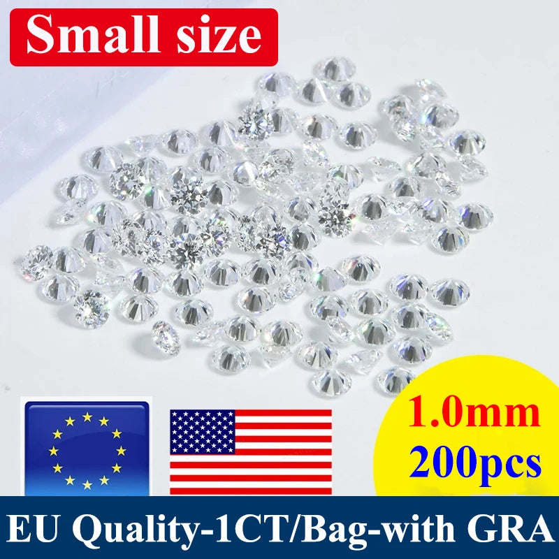 [ New EU Quality ]  1CT Small Size Moissanite Loose Stone Hand Cutting D Color 0.7mm-14mm Certified Moissanite Diamond