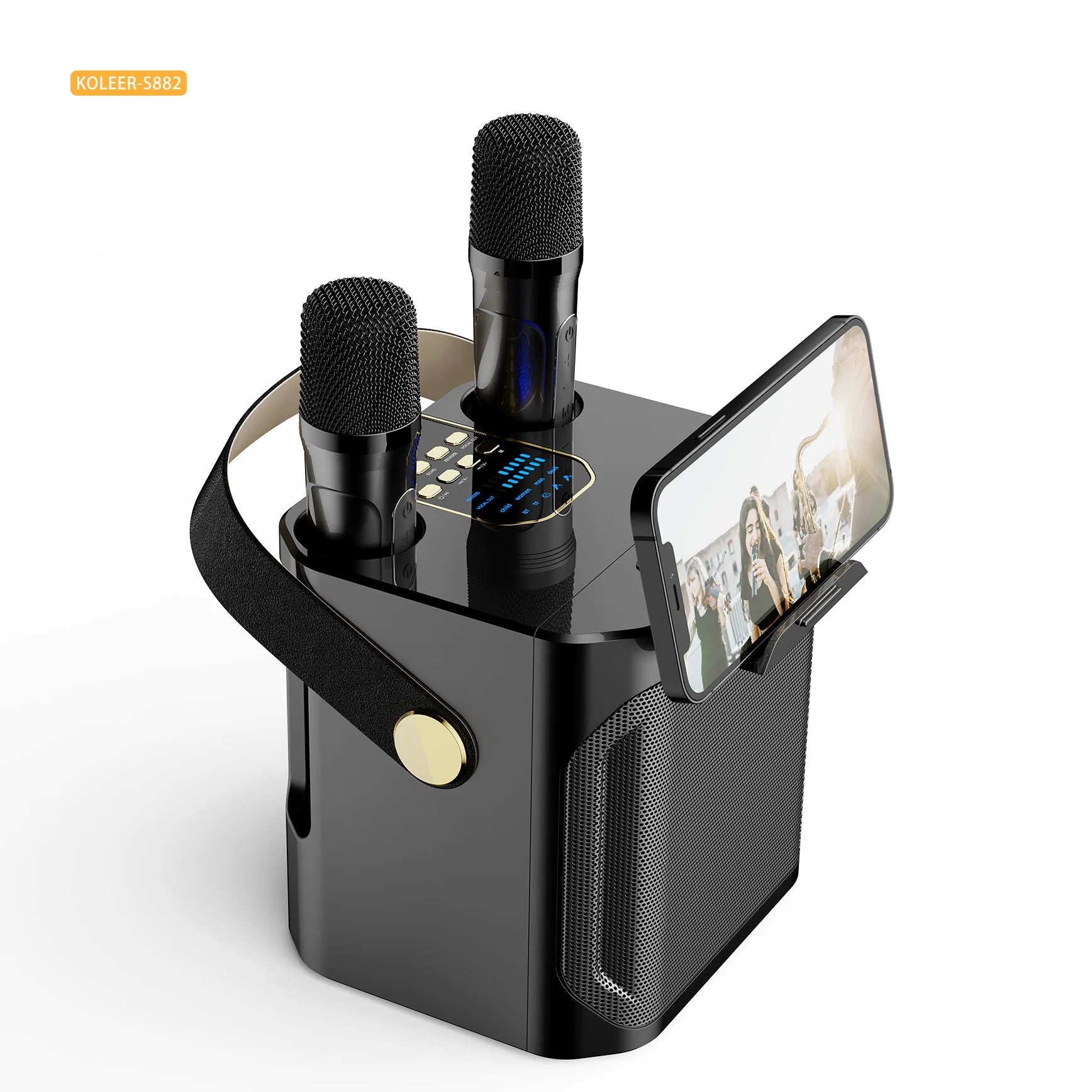 High Power Karaoke Bluetooth Speaker Portable 360 Stereo Surround Waterproof Wireless Subwoofer with 2 Mic Boombox music player