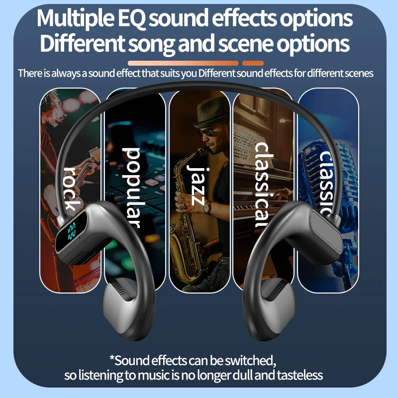 Bluetooth 6.0 Air Conduction Headphone Wireless Waterproof Sports Headset HiFi Stereo Noise Reduction Music Ear Hook Earbuds