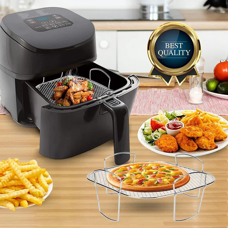 Air Fryer Universal Accessories Metal Oven Air Fryer Racks For Baking Stackable Grill Skewer Rack Fit All Airfryer 4.2Qt - 5.8Qt