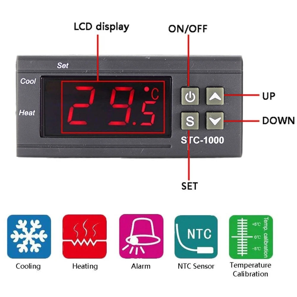 STC 1000 LED digital thermostat for incubator temperature controller thermostat relay heating cooling 12V 24V 110V 220V