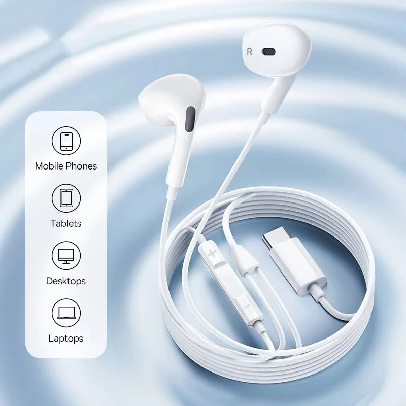 TypeC In Ear Wired Earphones with Microphone Digital DAC for Smartphones Compact And Premium