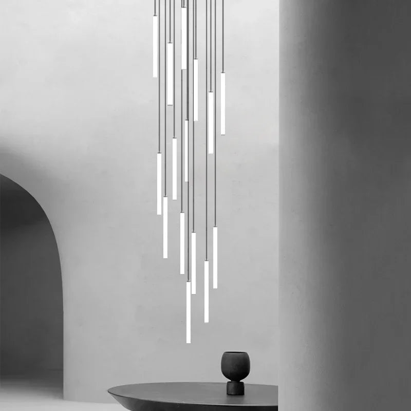 Villa Hanging Pendant Light Rotating Linear Staircase Acrylic Chandelier For Home Living Room Lobby Restaurant Luminaires Decora