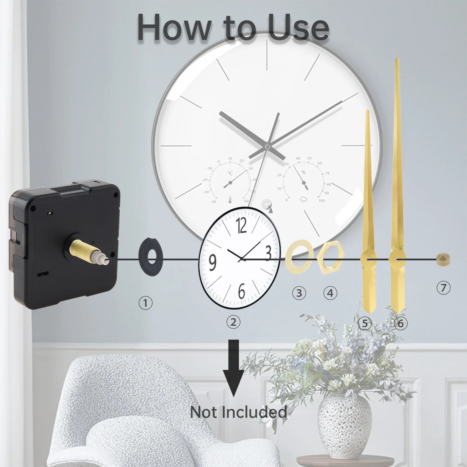 Quartz Battery Operated Silent Wall Clock Movement Mechanisms for DIY / Repair, Clock Parts Replacement