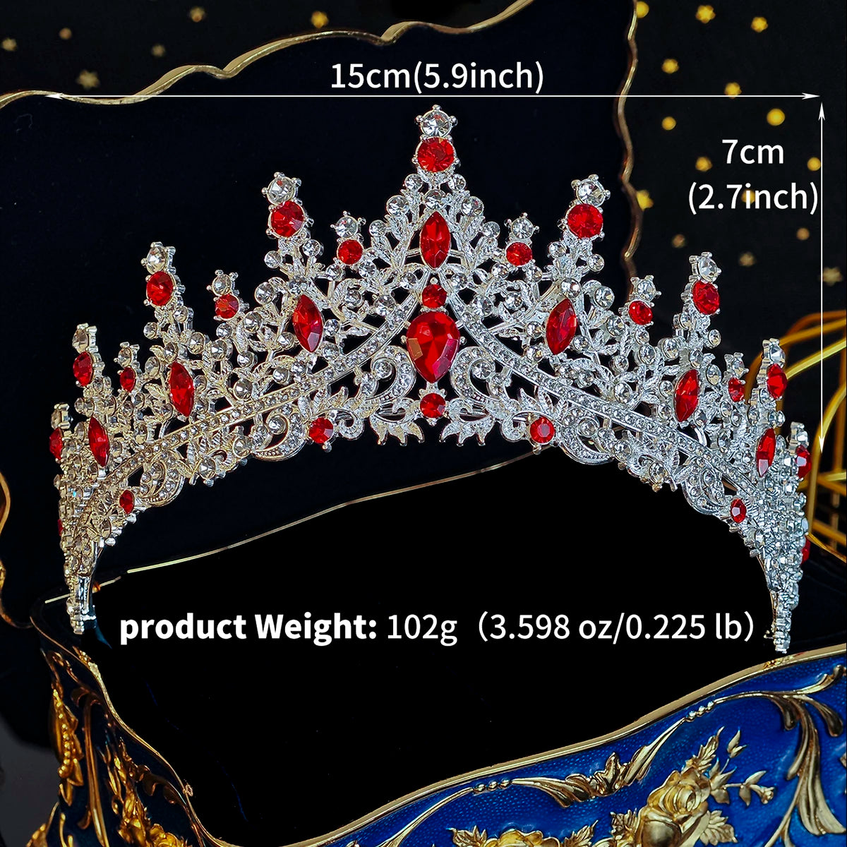 Red Luxury Bridal Wedding Crown Handmade Rhinestone Elegant Tiara Halloween Red Collection Hairbands Headpieces Accessories