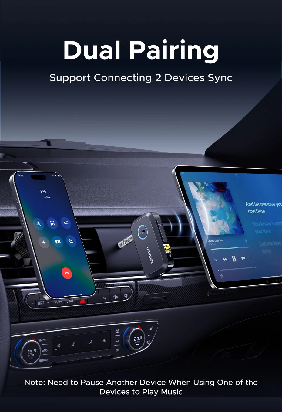 UGREEN Bluetooth 6.0 5.4 Wireless 3.5mm AUX Jacks for Car Speakers Audio Music