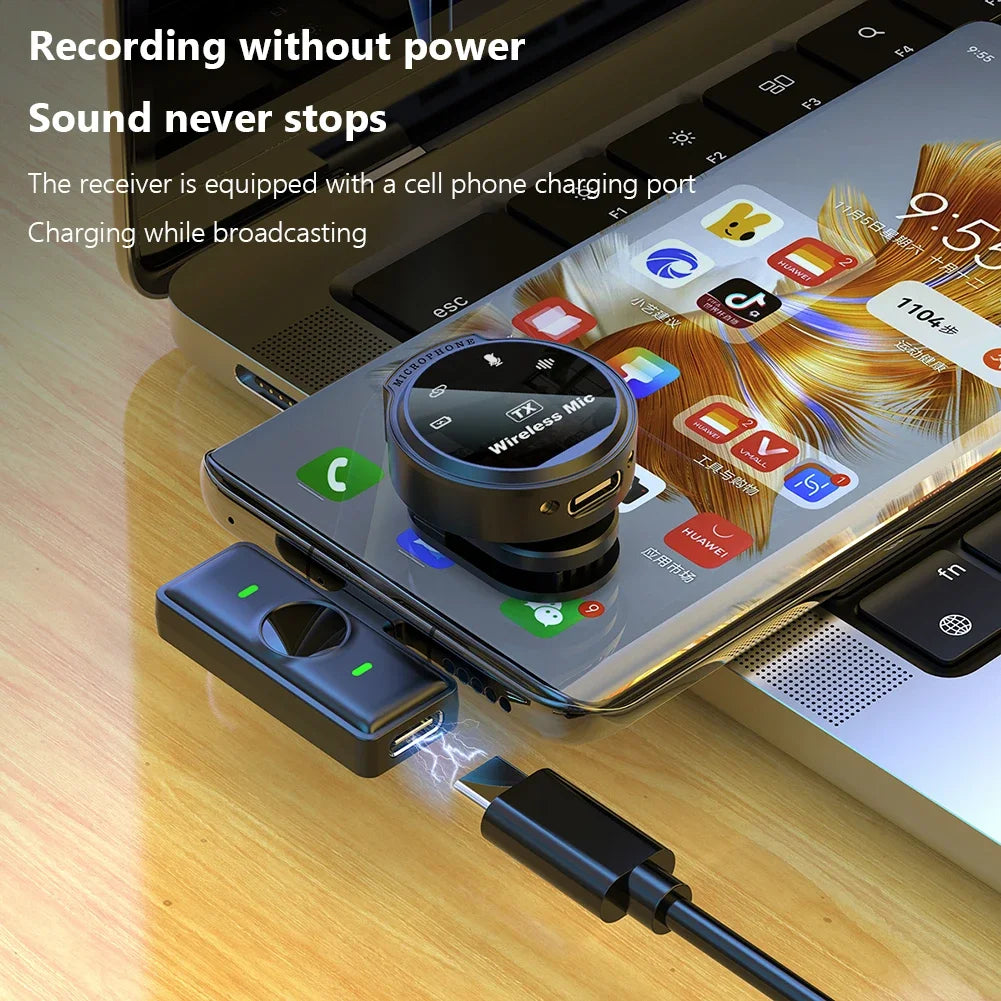 For Xiaomi J6 Wireless Lapel Microphone USB-C/iOS Interface Lavalier Mic Noise Cancel 164ft Range for Android/iPhone/PC/Laptop
