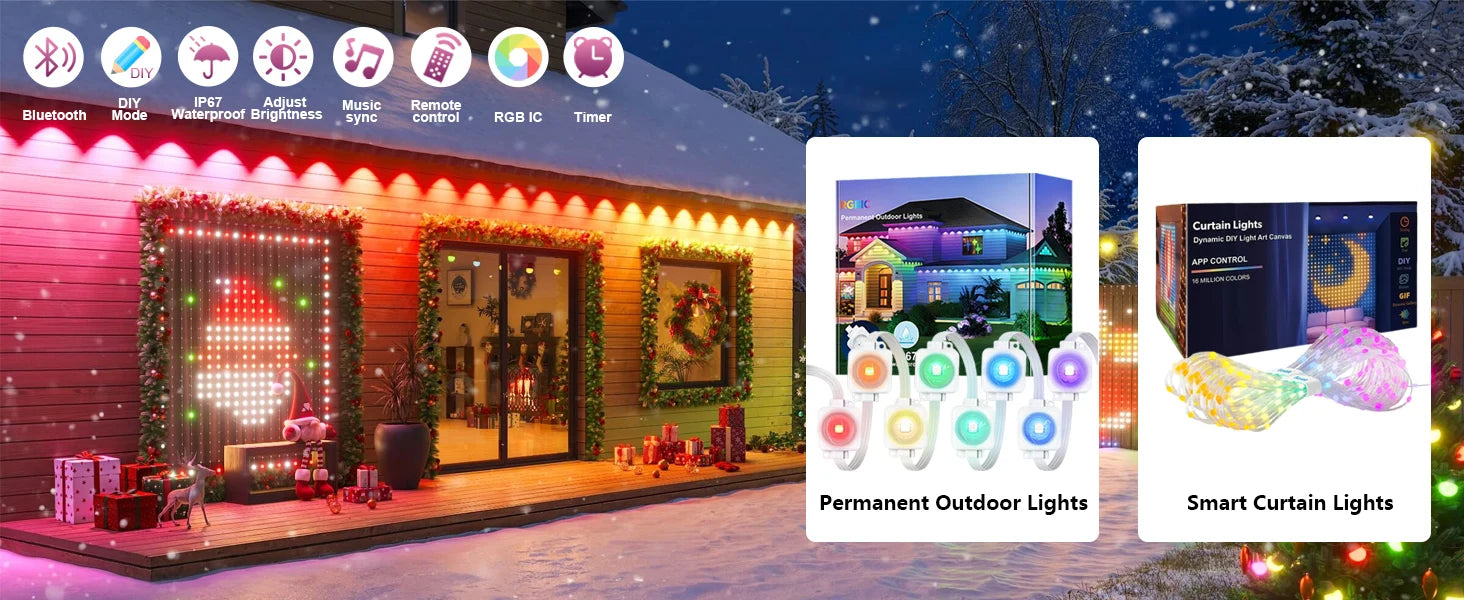 Smart LED Curtain Light APP Control RGB Dimmable DIY Pattern Music Ambient Lighting For Home Holiday Party Christmas Decoration