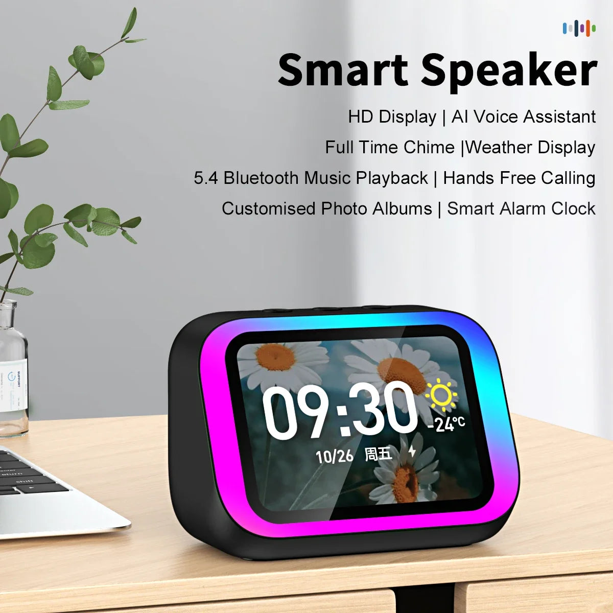 AI Smart Bluetooth 5.4 Speaker Voice assistant HDTouch Screen Display Electronic Album Alarm Clock Hi-fi Stereo outdoor Sound