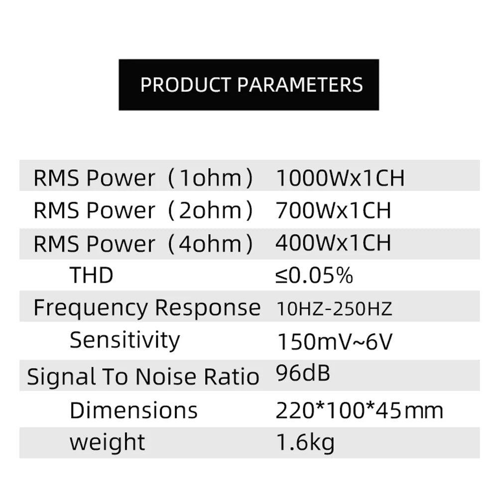 Single-Channel Digital Class-D Car Amplifier DC 12V 1000W High Power Car Power Amplifier Audio Stereo Car Audio Modification