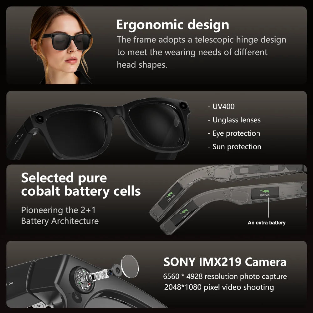 AI smart Bluetooth glasses ultra-high-definition camera pixels video recording stabilization Bluetooth calling