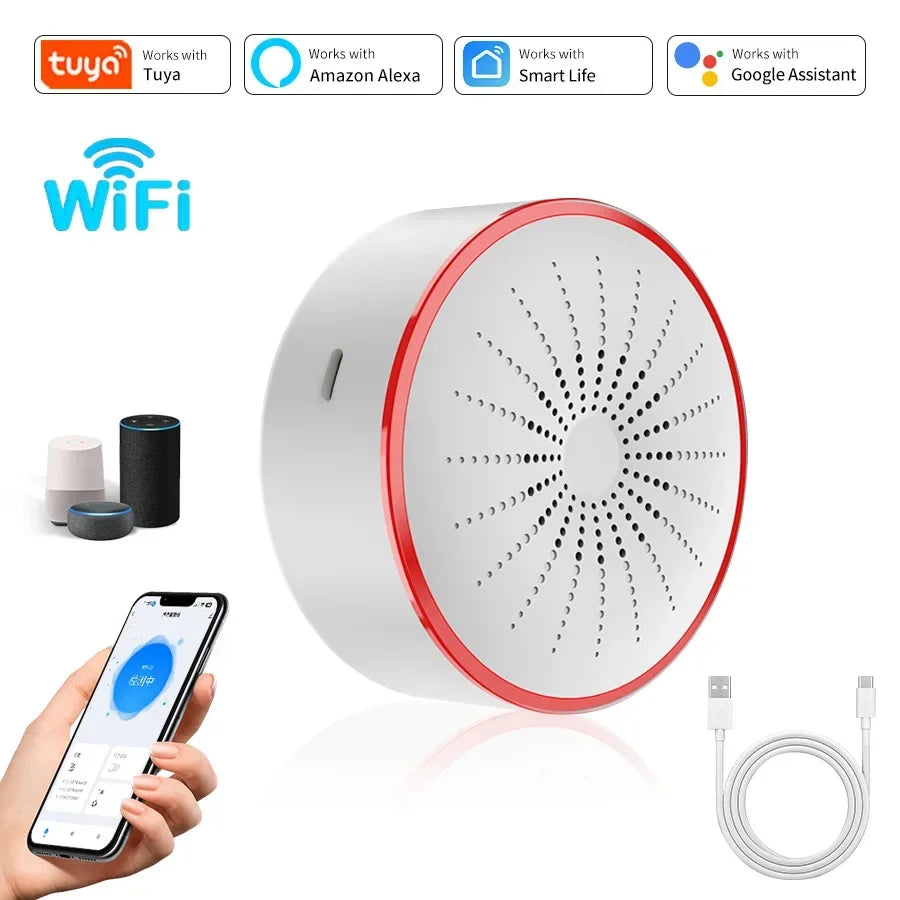 Tuya WiFi Zigbee Smart Siren Alarm 100db Speaker Sound & Light Alert Detector App Control Works With Alexa For Home Security