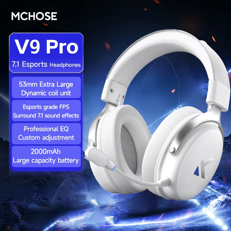 MCHOSE V9 Pro Gaming Wireless Headset7.1 Surround Sound Headphones Noise Canceling Mic Low Latency Lightweight for PS5 PC SWITCH