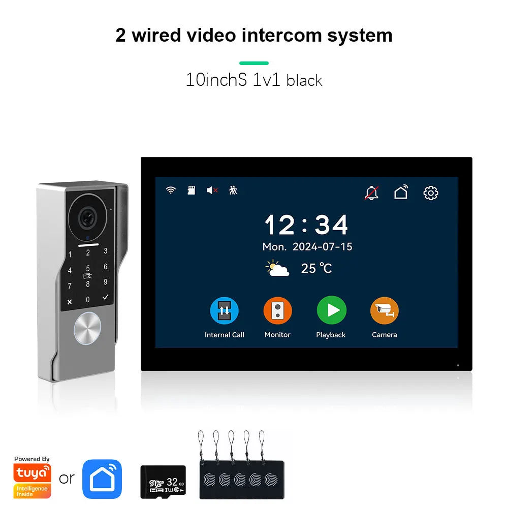 ANJIELO2Wire Digital Video Intercom System TUYA Smart 1080P Doorphone Camera Video Doorbell Support Gate DoorLockRemote Control