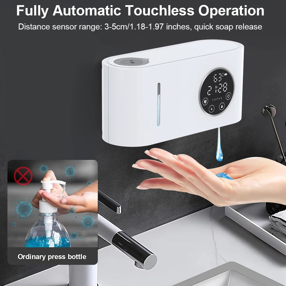 Automatic Soap Dispenser Wall-Mounted Non-Contact Sensor Soap Dispenser (With LED Screen) for Bathroom Kitchen Soap Dispenser