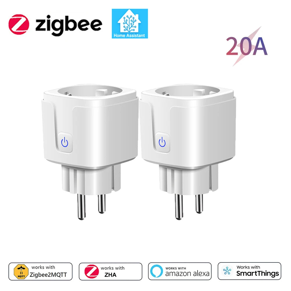 Home Assistant Zigbee EU Smart Plug 20A/16A Smart Socket With Power Monitoring Timing Function APP Control Works with Alexa Z2M