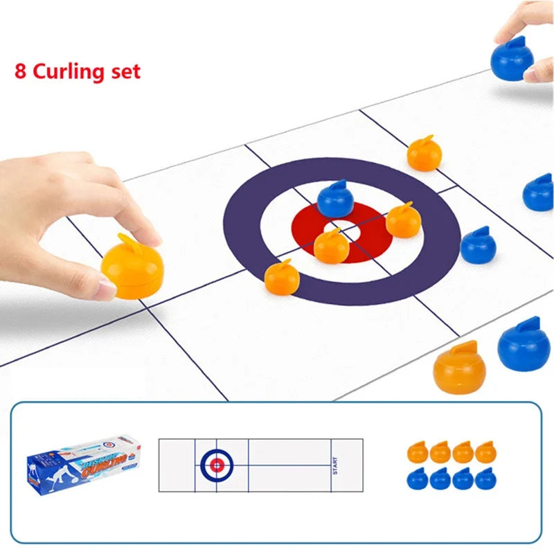 Family Fun Board Games for Kids & Adults: Tabletop Curling Game with 8 Rollers & Shuffleboard Pucks!