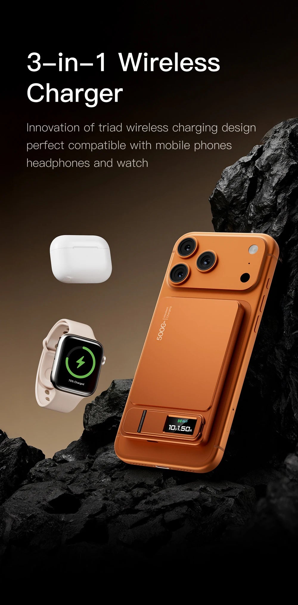 3 In 1 Magnetic Powerbank 15W Wireless Fast Charing With Intelligent TFT Screen External Battery For iPhone 12-17  Watch Airpod