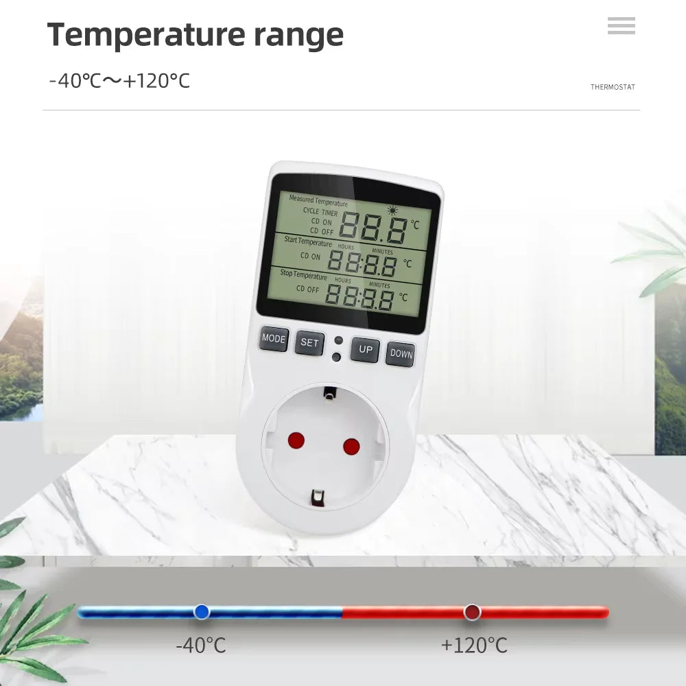 Temperature Controller Socket Digital Thermostat 120/220V Timer Socket Outlet Heating Cooling Switch With Sensor Probe