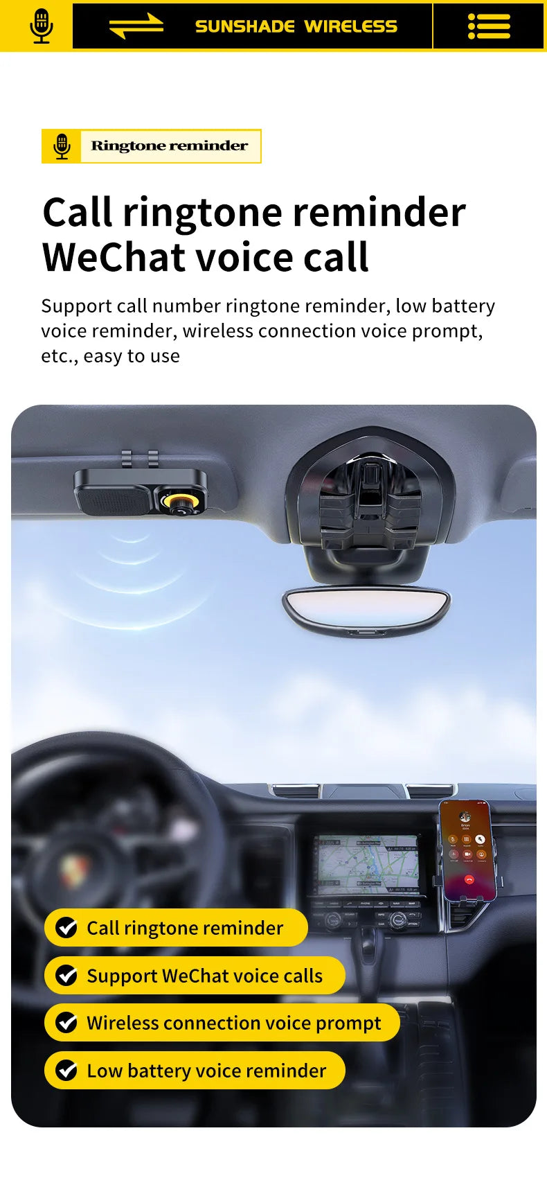 Bluetooth 5.4 Speaker Handsfree Car Kit Sun Visor Clip Wireless Audio Receiver Speakerphone Loud Music Player with Ambient Light