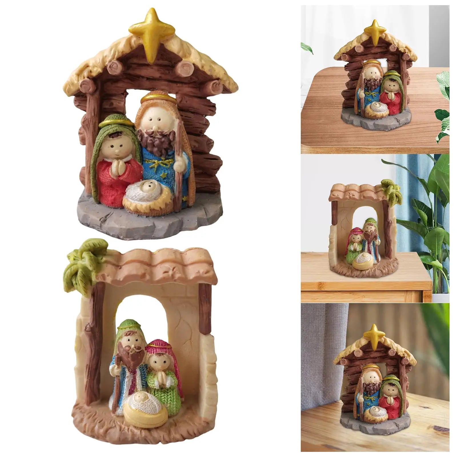 Holy Family Figurine Showpiece Christmas Religious Crib Figurine Resin for Desktop Living Room Xmas Party Decoration Gift