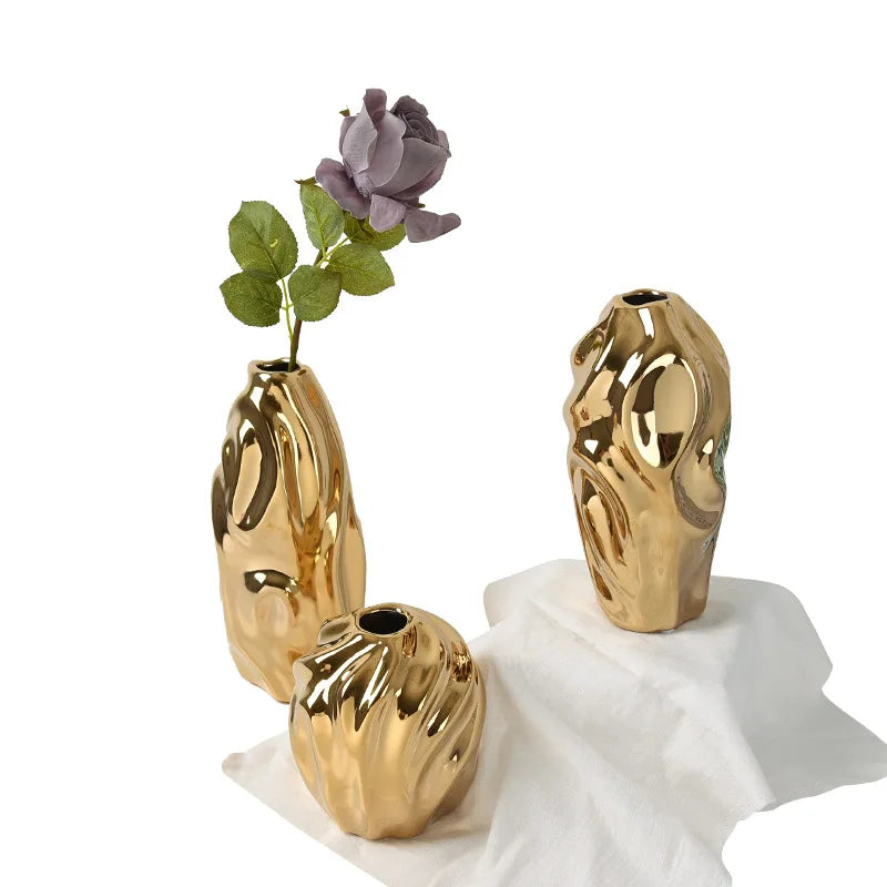 Modern Light Luxury Creative Ceramic Golden Vase Decoration Living Room Bedroom Decoration Cabinet Flower Vase Home Decoration