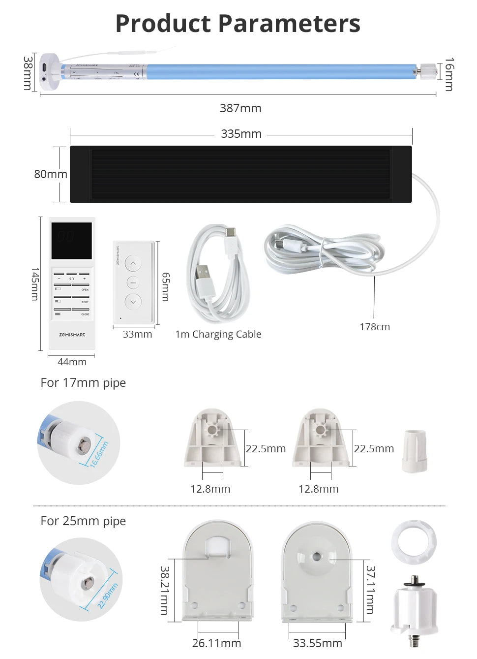 Zemismart Zigbee Electric Roller Blinds Motor for 17 25 28mm Tube Battery Powered Smart Curtain Engine Work with Tuya Smart App