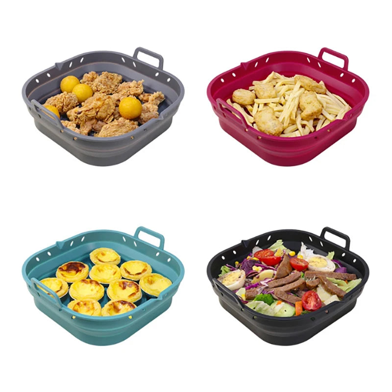 Square Silicone Air Fryer Liners Reusable Silicone Basket Easy to Clean Air Fryers Pot for 5.8 to 8 Qt Air Fryer Baking Tray