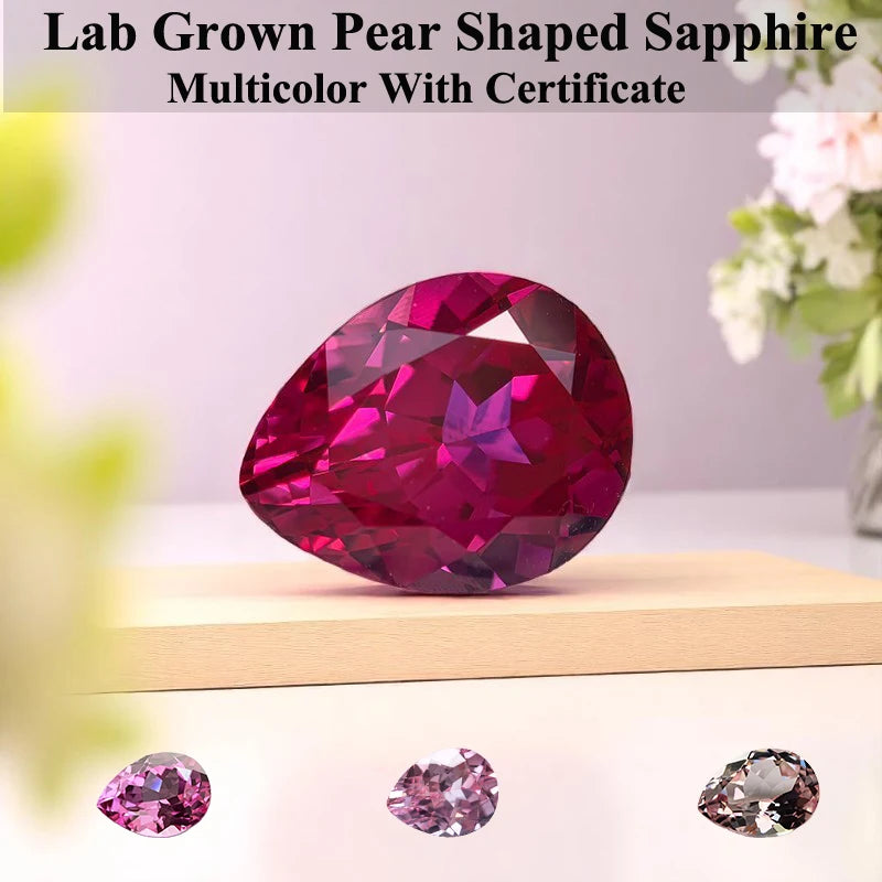 Lab Grown Sapphire Pear Cut Multiple Colors Available VVS1 Gemstone DIY Jewelry Making Materials with Selectable Certificate
