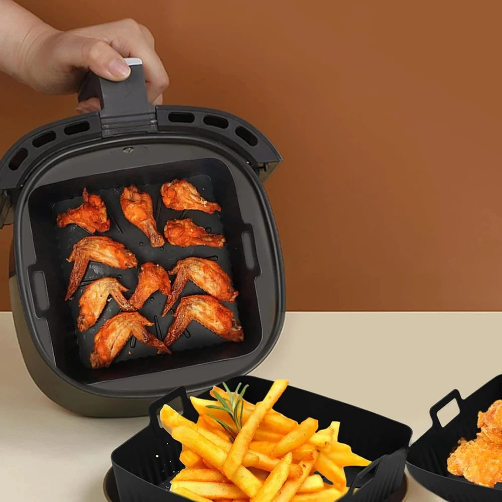 23cm Air Fryer Mat, Silicone Baking Tray, Multifunctional Silicone Barbecue Mat, Reusable Baking Tray Oil-Free & Dishwasher-Safe