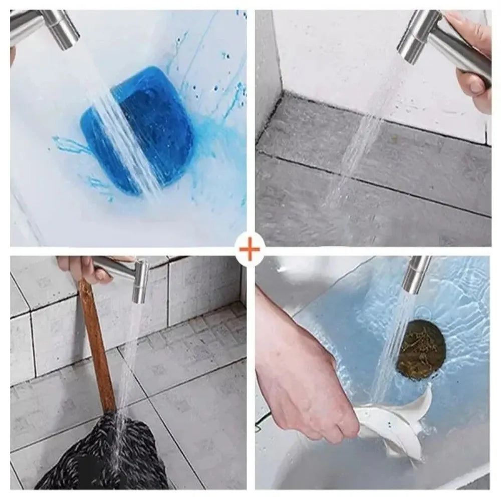 Handheld portable toilet flushing device with spray gun, handheld faucet, household bathroom shower head, self-cleaning