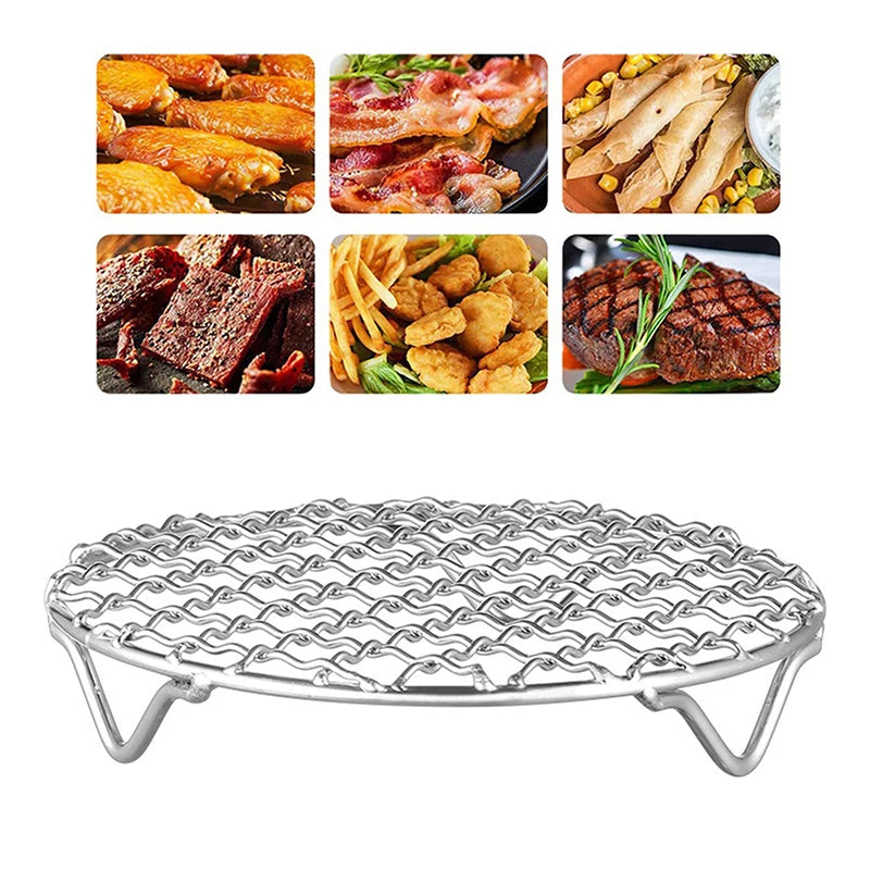 HOT! Round Air Fryer Rack With Legs Stackable Grid Grilling Rack Stainless Steel Anti-corrosion For Home Kitchen Oven Steamer