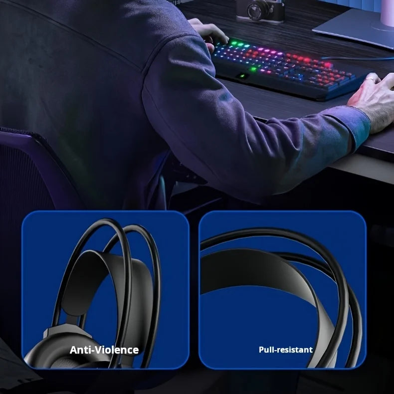 New Wired Gaming Headphones With Microphone LED Light Surround Sound Portable Audio Headphone For Computer Professional Head