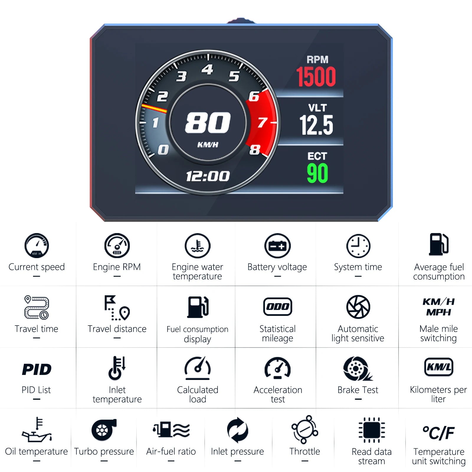 P16 HUD Obd2 Display On-board Computer Car Speed Gauge Smart Digital Tachometer Speedometer projector EOBD Water Oil Temperature